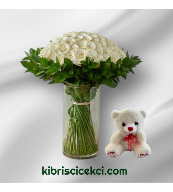 Vazoda 71 Beyaz Gül Ayıcık Vazoda 71 Beyaz Gül Ayıcık